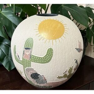 Mata Ortiz Pottery Desert Day Night Cactus Animals Coyote Mariela Tena Hernandez